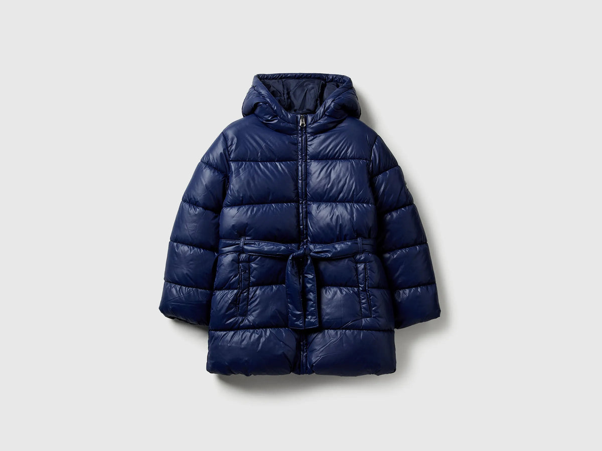 Benetton Dark Blue Girls Long Jacket with Belt SKU: 2NQRCN06O_252 Image 01