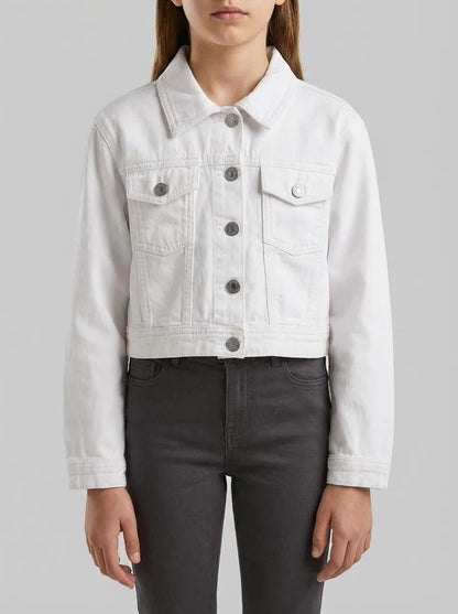 Benetton White Girls Cropped Cotton Jacket SKU: 2PYACN074_701 Image 00