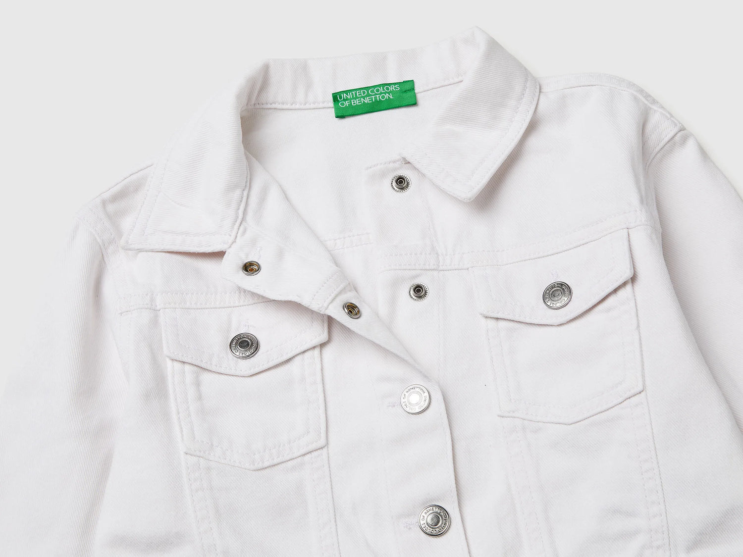Benetton White Girls Cropped Cotton Jacket SKU: 2PYACN074_701 Image 03