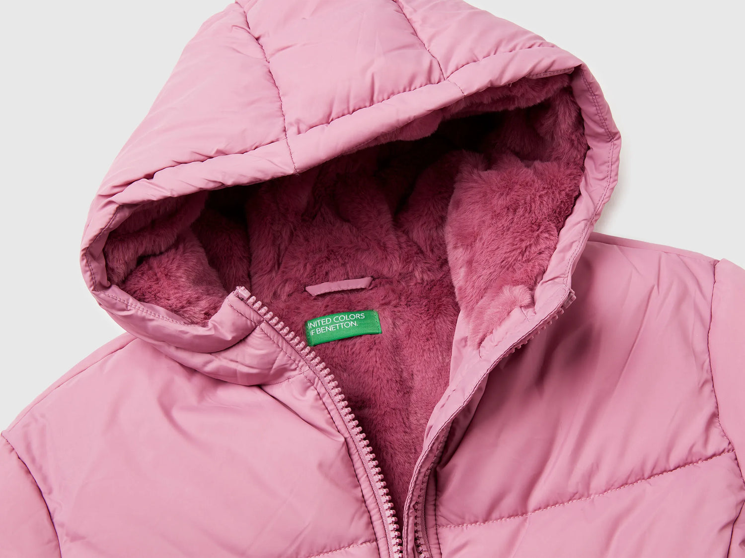 Benetton Pink Girls Padded Jacket with Hood SKU: 2SJ1CN05D_2G9 Image 03