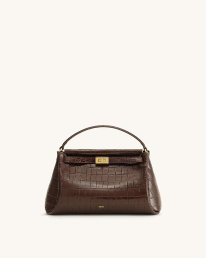 JW PEI Dark Brown Croc Women Carmen Top Handle Bag  SKU: 2T192-36_Dark Brown Croc Image 01