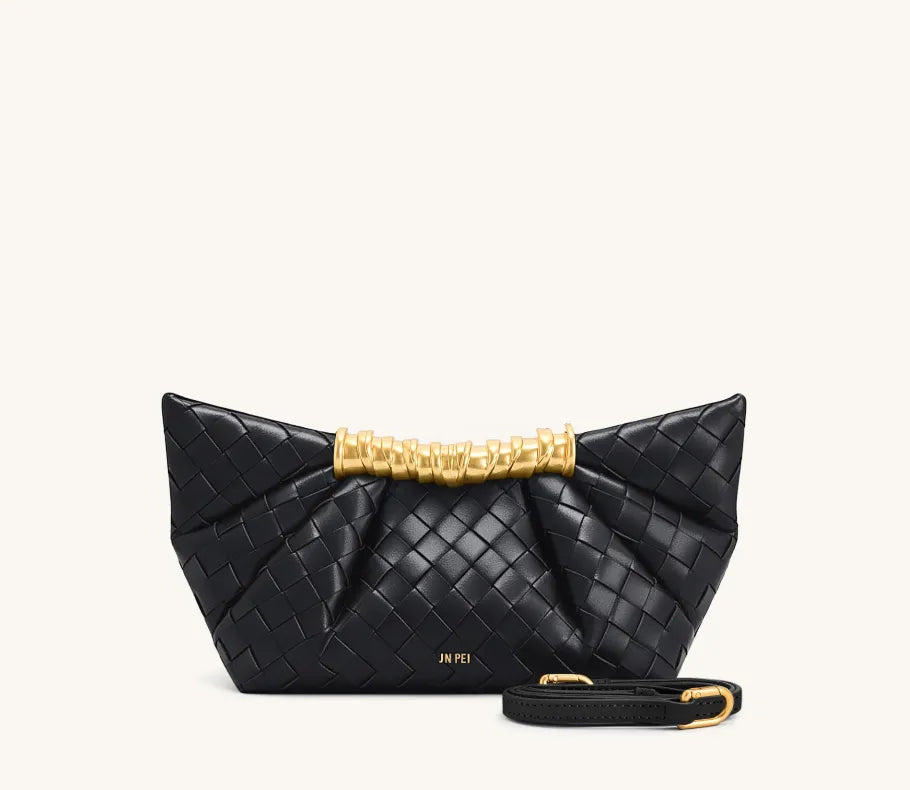 JW Pei Black Women Leia Weave Texture Pleated Clutch SKU: 2T195-10_Black Image 01