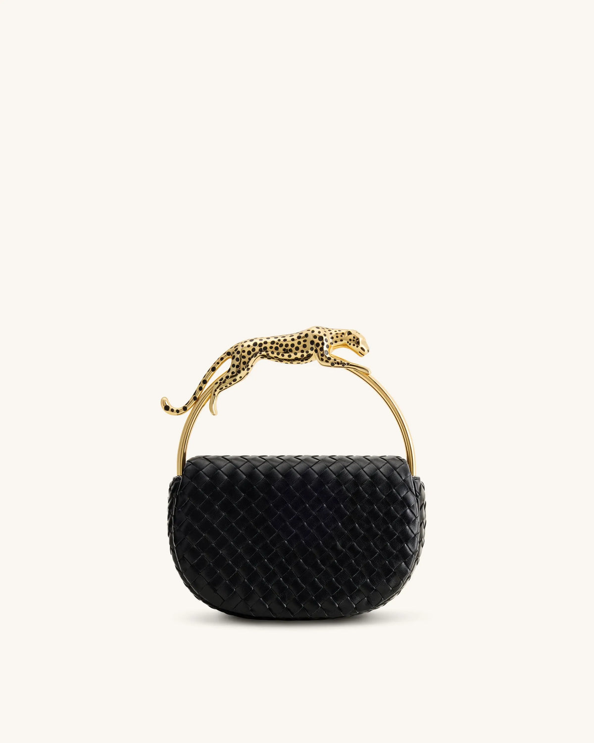 JW Pei Black Women Ione Leopard Shaped Hardware Handle Woven Top Handle Bag SKU: 2T318-1_Black Image 01