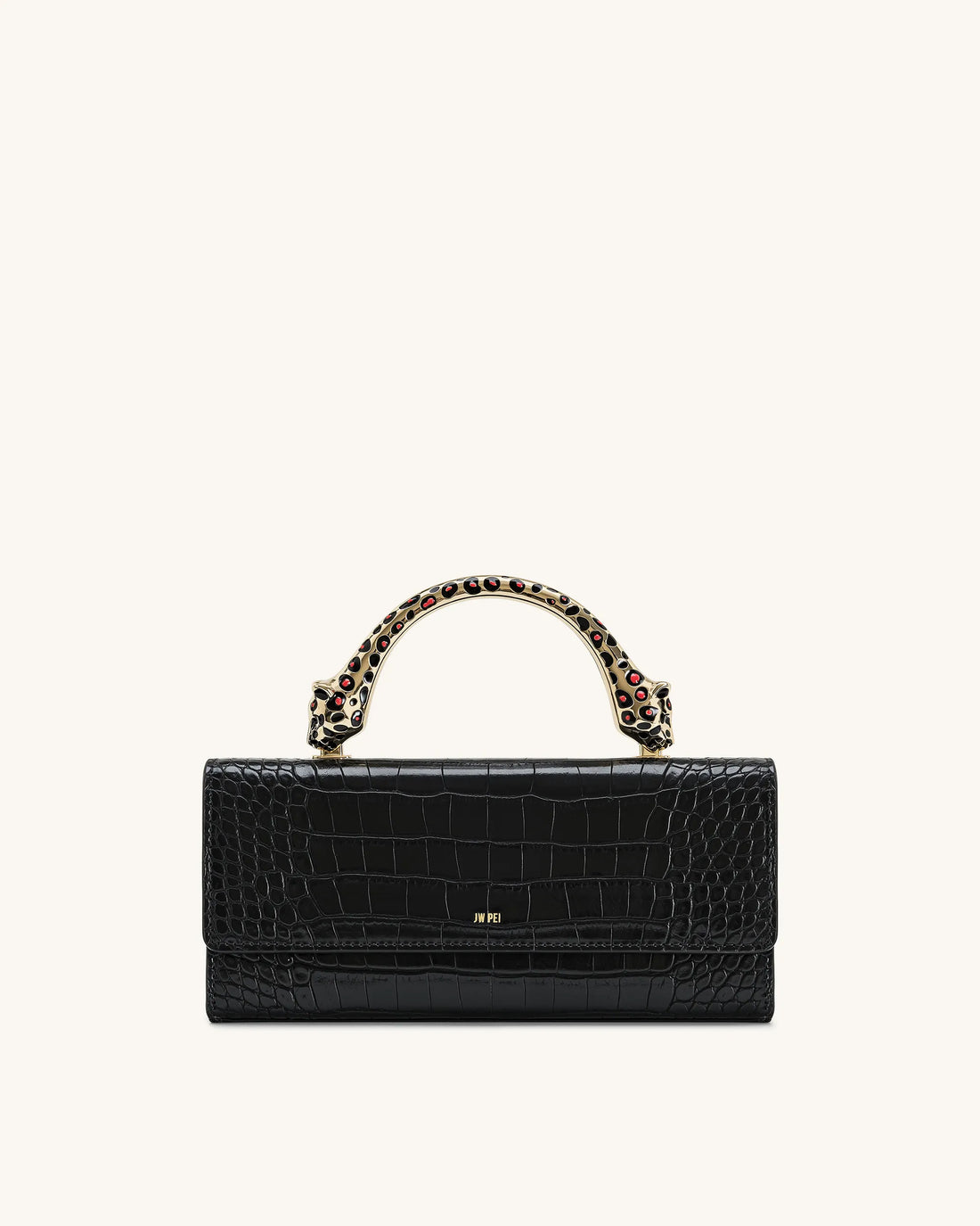 JW PEI Black Croc Women Maya Leopard-shaped Hardware Handle Top Handle Bag  SKU: 2T319-1_Black Croc Image 01