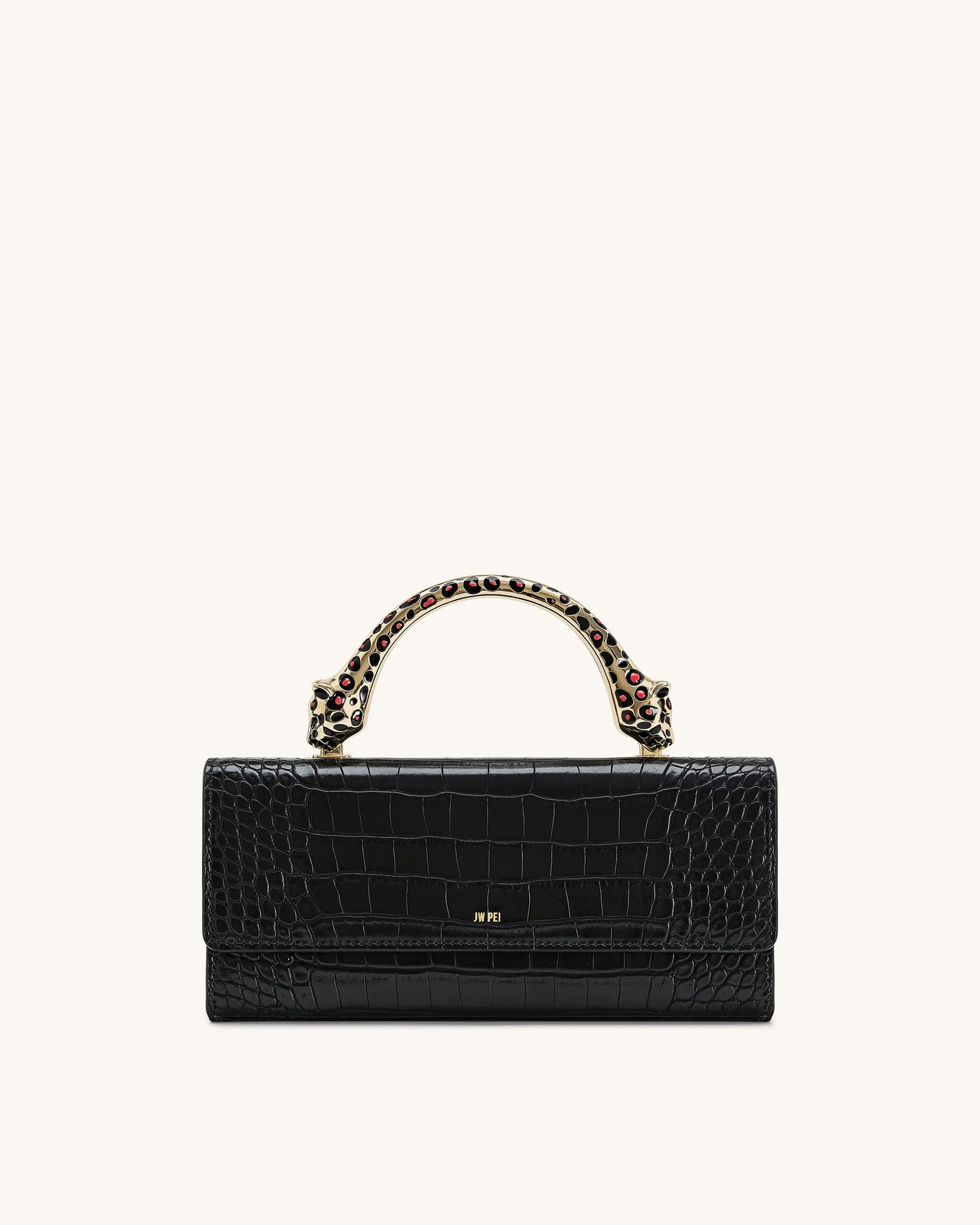 JW PEI Black Croc Women Maya Leopard-shaped Hardware Handle Top Handle Bag  SKU: 2T319-1_Black Croc Image 01