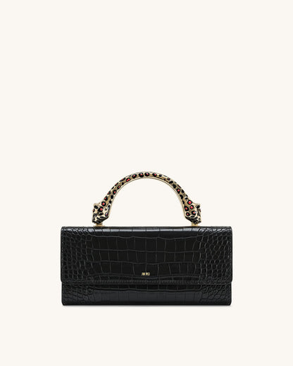 JW PEI Black Croc Women Maya Leopard-shaped Hardware Handle Top Handle Bag  SKU: 2T319-1_Black Croc Image 01