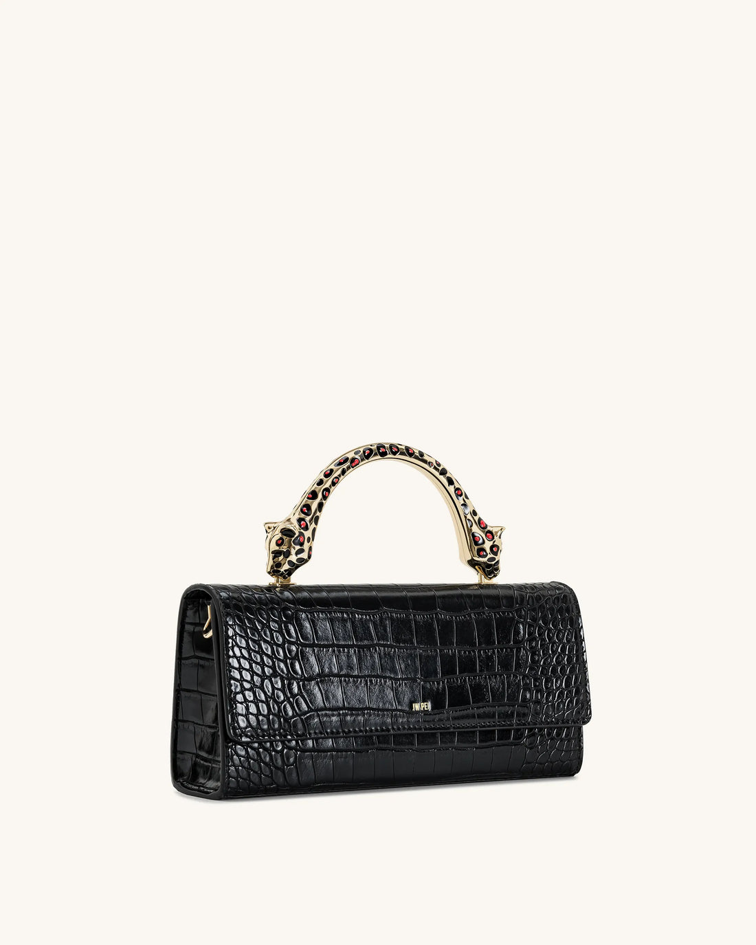 JW PEI Black Croc Women Maya Leopard-shaped Hardware Handle Top Handle Bag  SKU: 2T319-1_Black Croc Image 02
