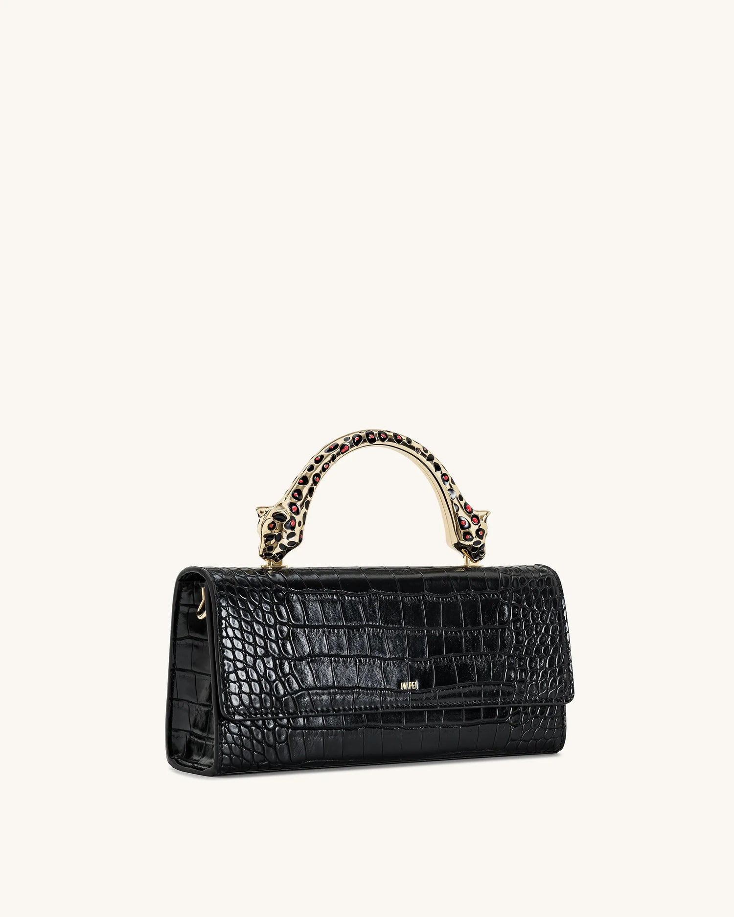 JW PEI Black Croc Women Maya Leopard-shaped Hardware Handle Top Handle Bag  SKU: 2T319-1_Black Croc Image 02