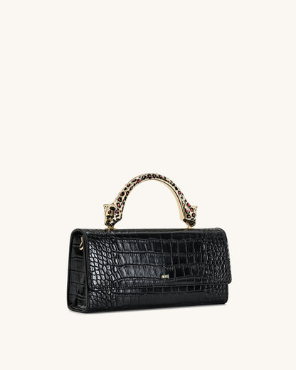 JW PEI Black Croc Women Maya Leopard-shaped Hardware Handle Top Handle Bag  SKU: 2T319-1_Black Croc Image 02