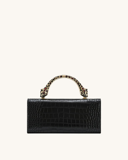 JW PEI Black Croc Women Maya Leopard-shaped Hardware Handle Top Handle Bag  SKU: 2T319-1_Black Croc Image 03