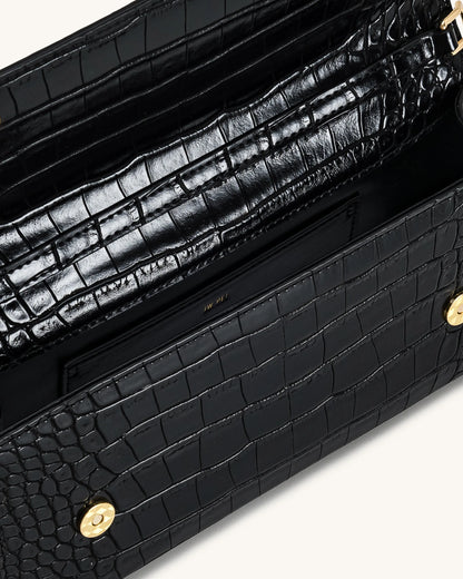JW PEI Black Croc Women Maya Leopard-shaped Hardware Handle Top Handle Bag  SKU: 2T319-1_Black Croc Image 04