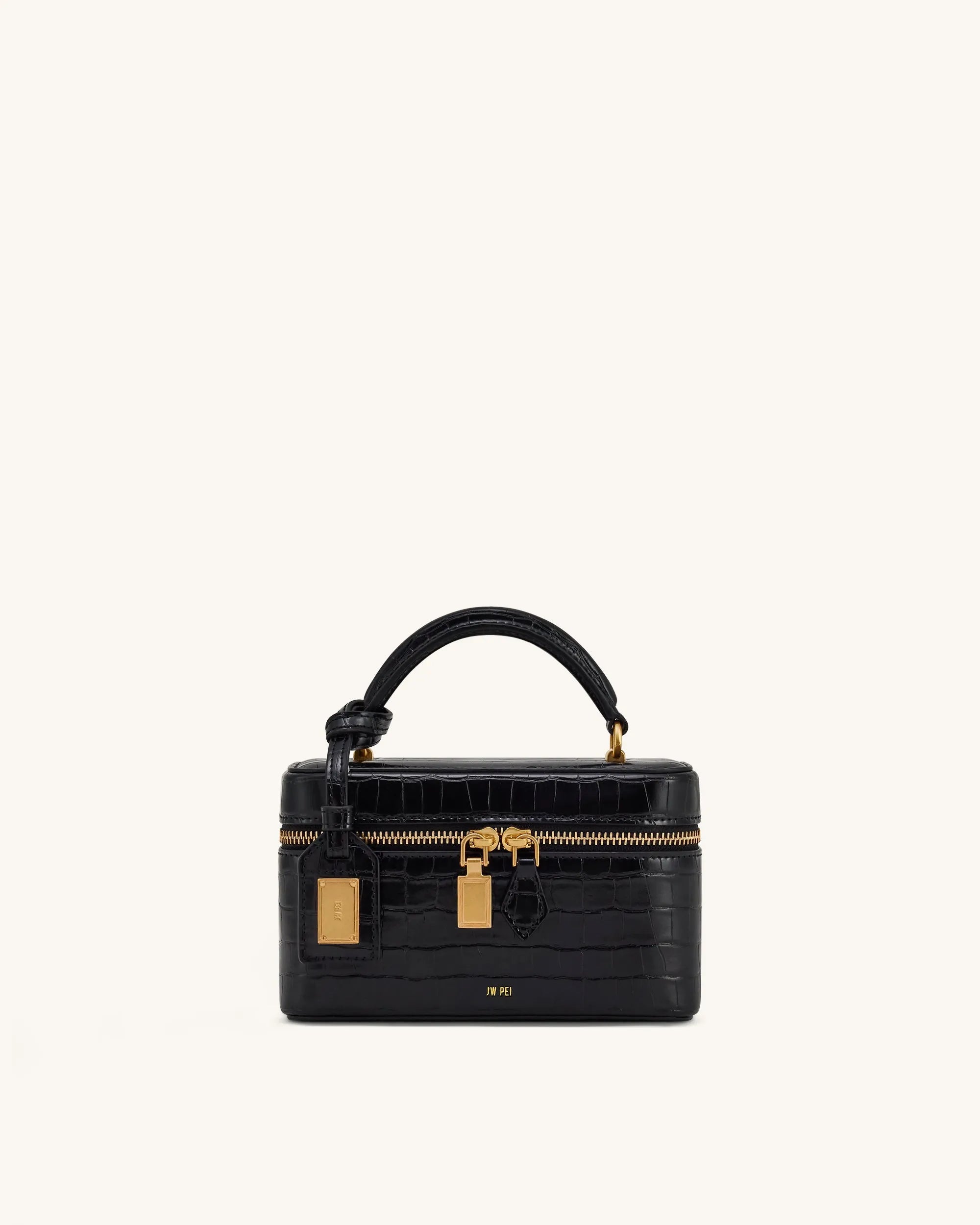 JW PEI Black Croc Women Cleo Box Shape Top Handle Bag - Black Croc SKU: 2T321-1_Black Croc Image 01