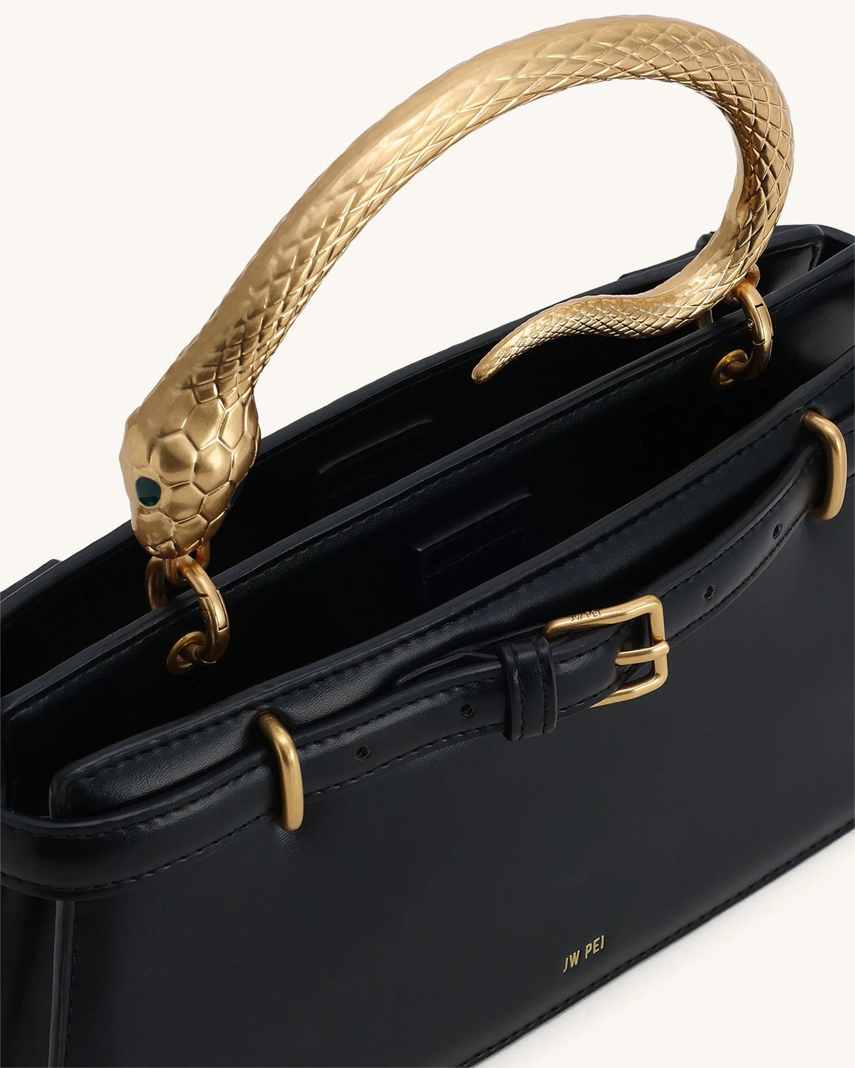 JW Pei Black Women Elena Snake Handle Top Handle Bag SKU: 2T325-1_Black Image 04