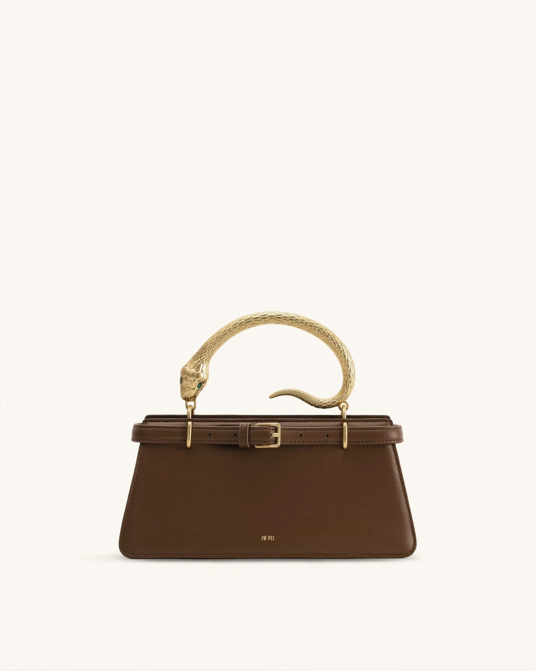 JW Pei Dark Brown Women Elena Snake Handle Top Handle Bag SKU: 2T325-30_Dark Brown Image 01