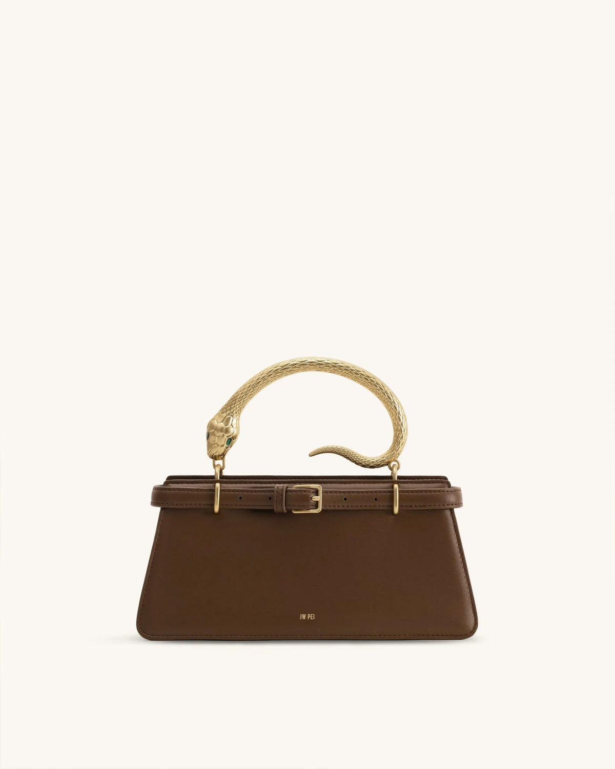 JW Pei Dark Brown Women Elena Snake Handle Top Handle Bag SKU: 2T325-30_Dark Brown Image 01