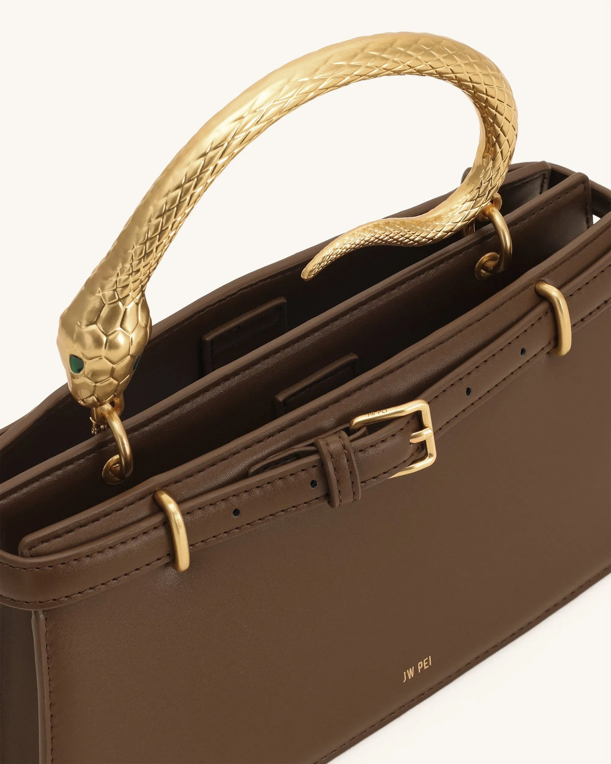 JW Pei Dark Brown Women Elena Snake Handle Top Handle Bag SKU: 2T325-30_Dark Brown Image 04