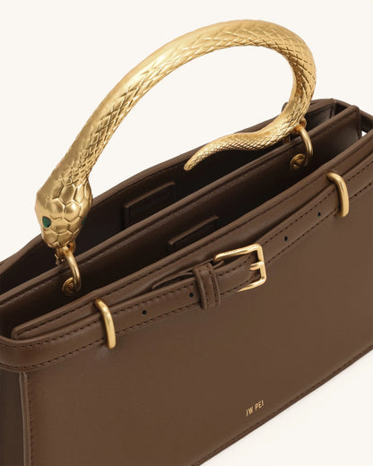 JW Pei Dark Brown Women Elena Snake Handle Top Handle Bag SKU: 2T325-30_Dark Brown Image 04
