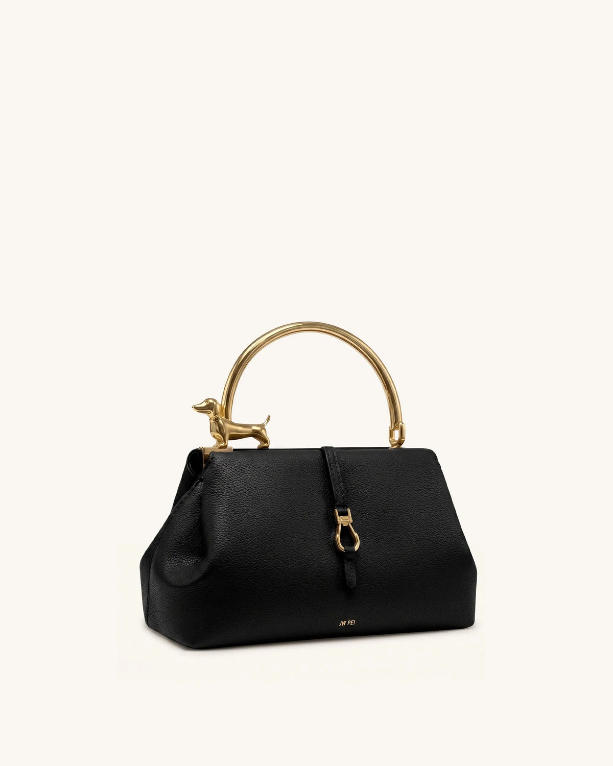 JW Pei Black Women Bruna Dachshund Metal Handle Top Handle Bag SKU: 2T359-1_Black Image 02