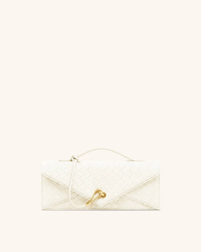 JW Pei White Women Celeste Faux Suede Woven Textured Envelope Top Handle Bag SKU: 2T398-24_White Image 01