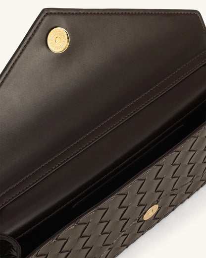 JW PEI Dark Brown Women Celeste Woven Textured Envelope Top Handle Bag  SKU: 2T398-3_Dark Brown Image 03