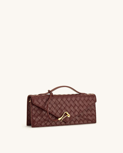 JW Pei Burgundy Women Celeste Woven Textured Envelope Top Handle Bag SKU: 2T398-41_Burgundy Image 02