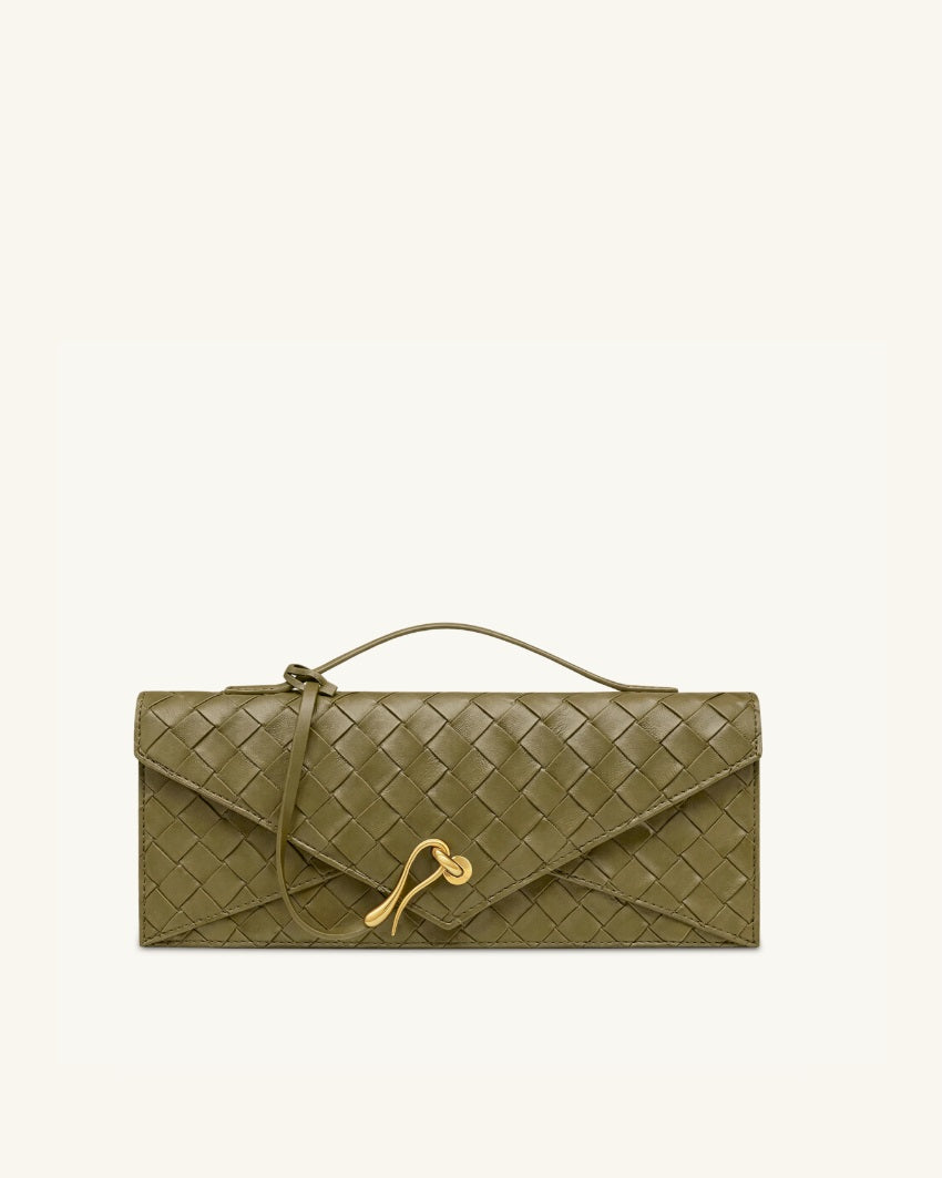 JW Pei Olive Green Women Celeste Woven Textured Envelope Top Handle Bag SKU: 2T398-7_Olive Green Image 01
