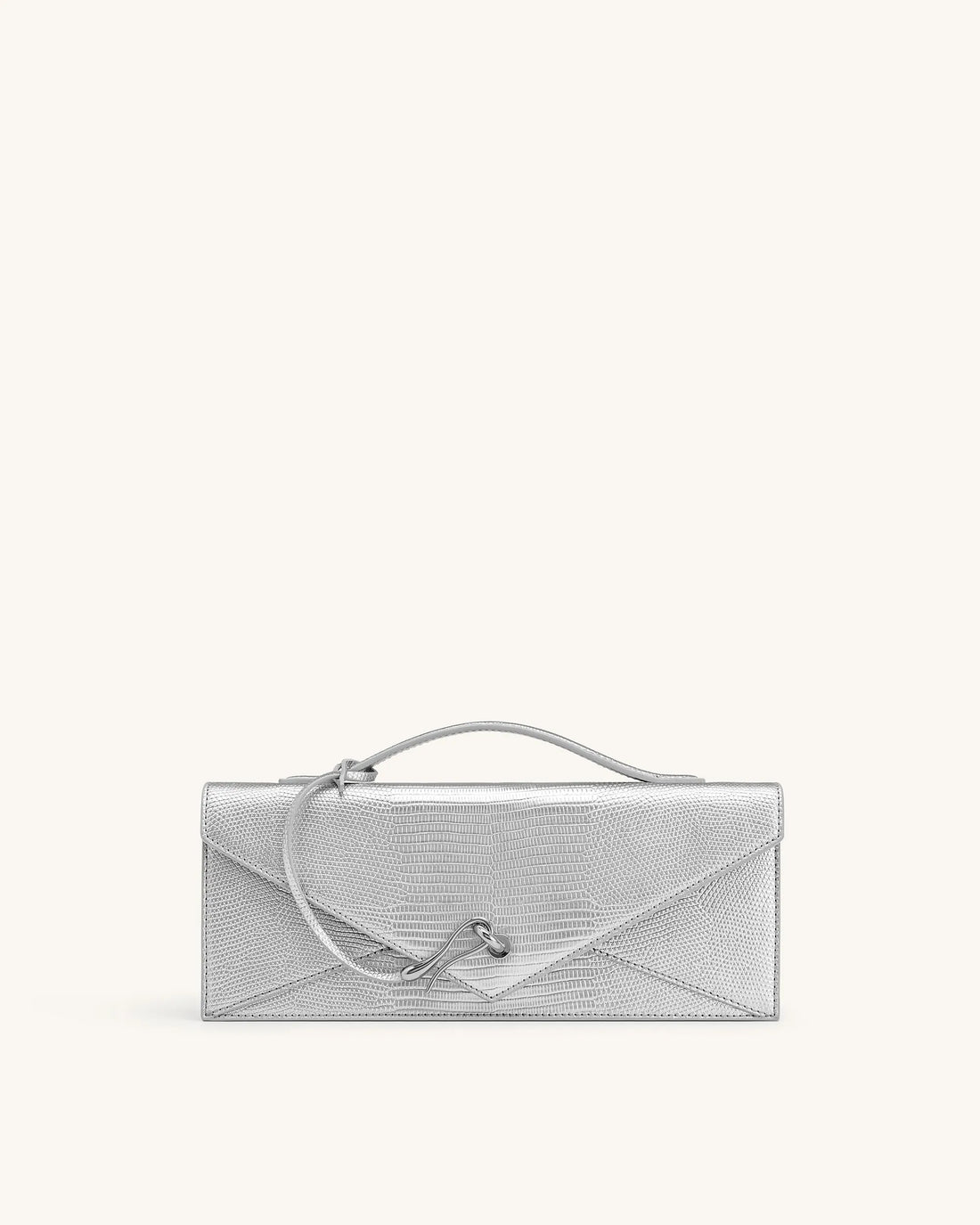 JW Pei Silver Lizard Texture Women Celeste Envelope Top Handle Bag SKU: 2T398-90_Silver Lizard Texture Image 01
