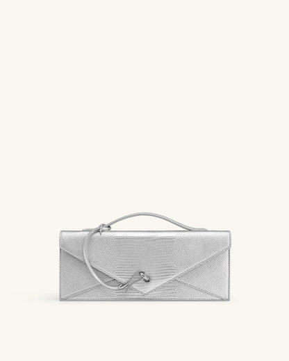 JW Pei Silver Lizard Texture Women Celeste Envelope Top Handle Bag SKU: 2T398-90_Silver Lizard Texture Image 01