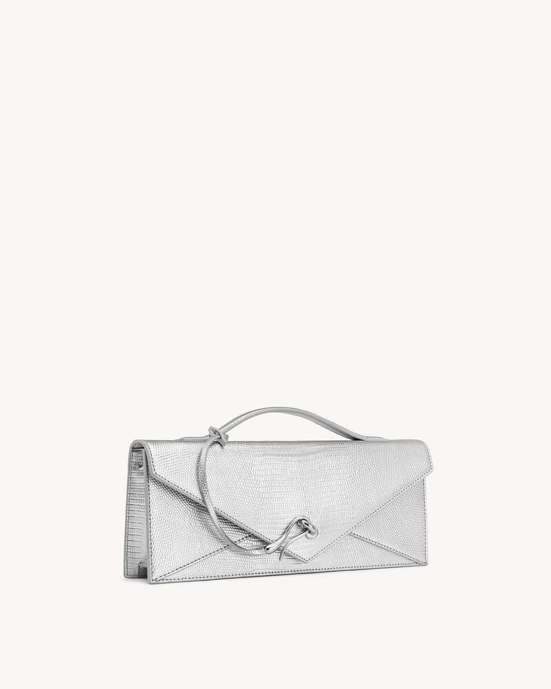 JW Pei Silver Lizard Texture Women Celeste Envelope Top Handle Bag SKU: 2T398-90_Silver Lizard Texture Image 02