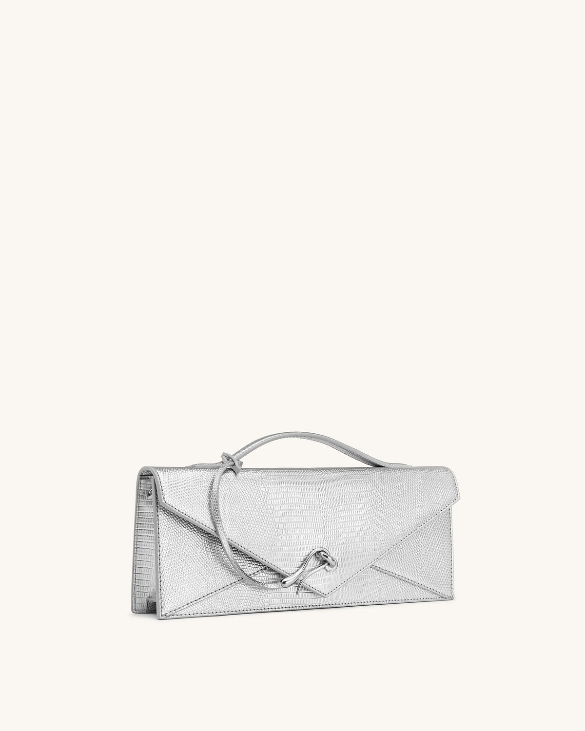 JW Pei Silver Lizard Texture Women Celeste Envelope Top Handle Bag SKU: 2T398-90_Silver Lizard Texture Image 02