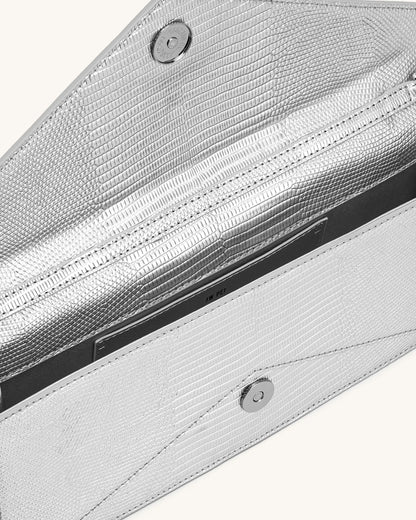 JW Pei Silver Lizard Texture Women Celeste Envelope Top Handle Bag SKU: 2T398-90_Silver Lizard Texture Image 04