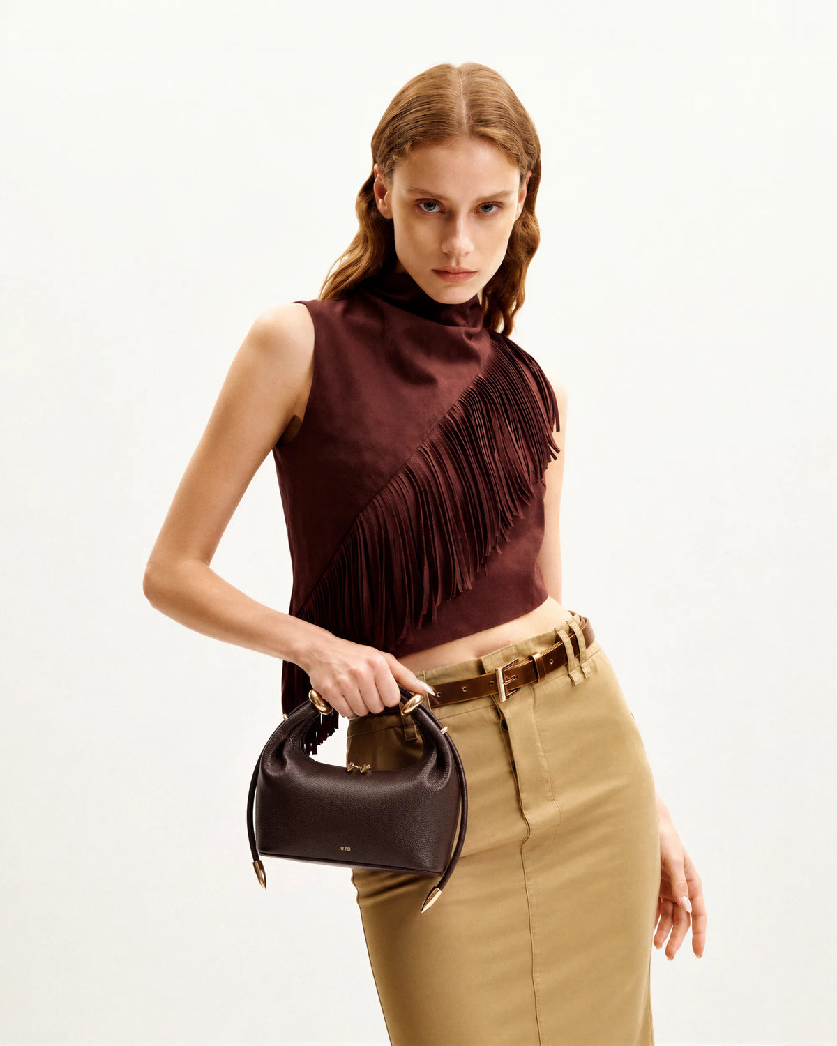 JW Pei Dark Brown Women Ellie Metal Ring Embellished Top Handle Bag SKU: 2T406-3_Dark Brown Image 02