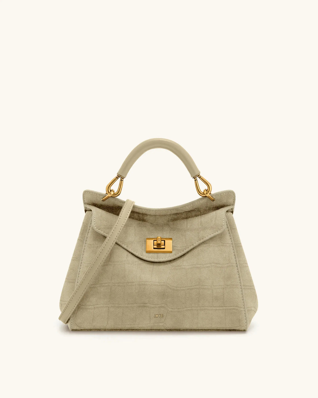 JW PEI Light Beige Women Lucia Classic Croc-Embossed Faux Suede Top Handle Bag  SKU: 2T68-391_Light Beige Image 01
