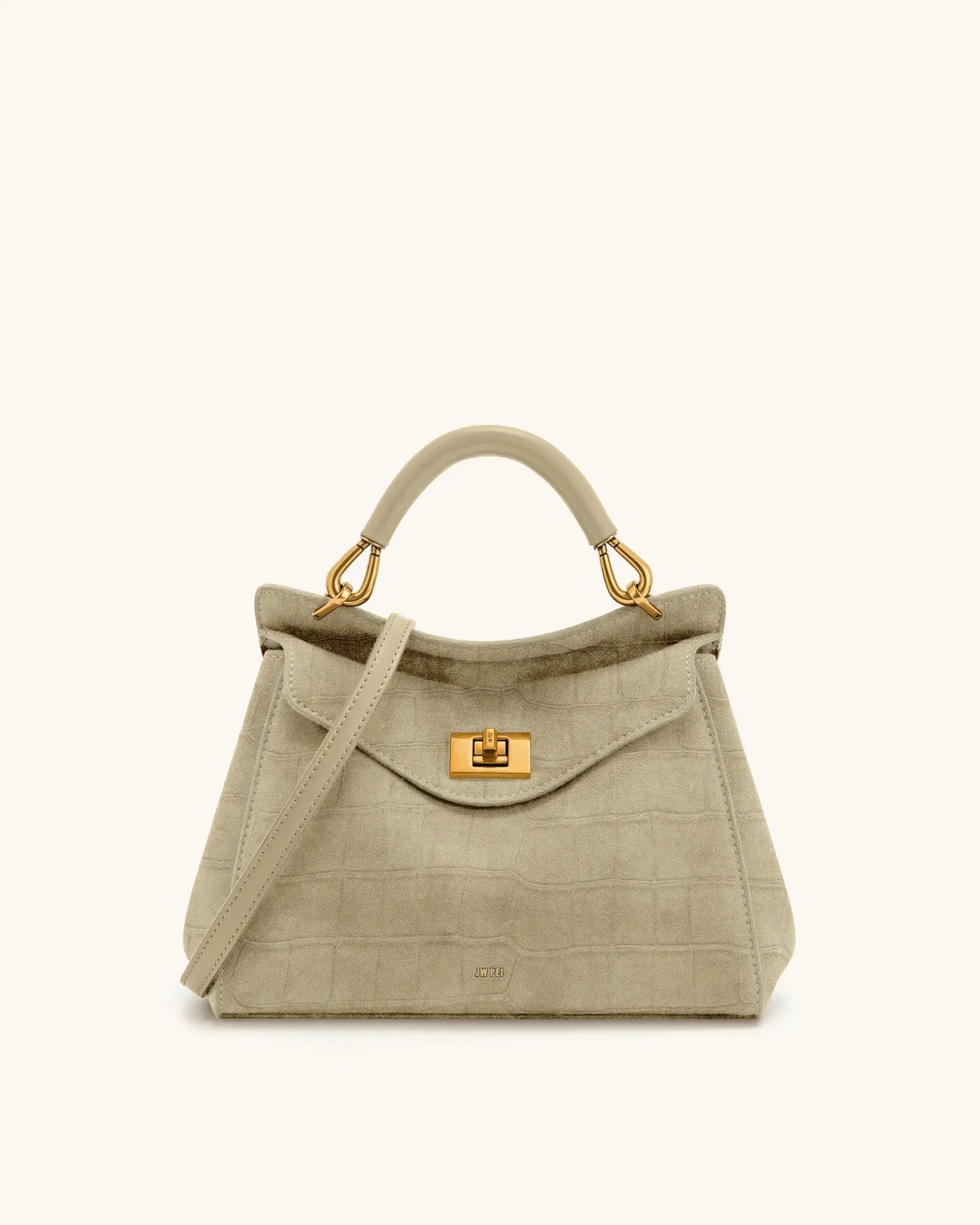 JW PEI Light Beige Women Lucia Classic Croc-Embossed Faux Suede Top Handle Bag  SKU: 2T68-391_Light Beige Image 01