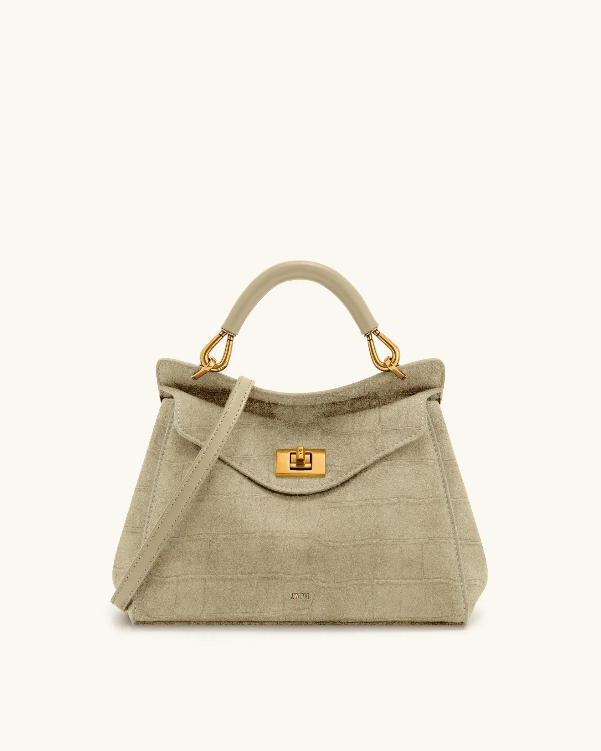 JW PEI Light Beige Women Lucia Classic Croc-Embossed Faux Suede Top Handle Bag  SKU: 2T68-391_Light Beige Image 01