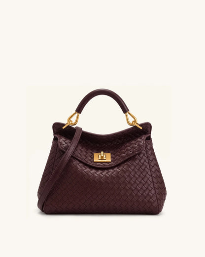 JW Pei Dark Burgundy Women Lucia Classic Woven Top Handle Bag SKU: 2T68-40_Dark Burgundy Image 01