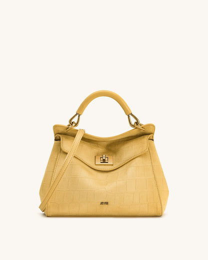 JW PEI Yellow Women Lucia Classic Croc-Embossed Faux Suede Top Handle Bag - Yellow SKU: 2T68-8_Yellow Image 01