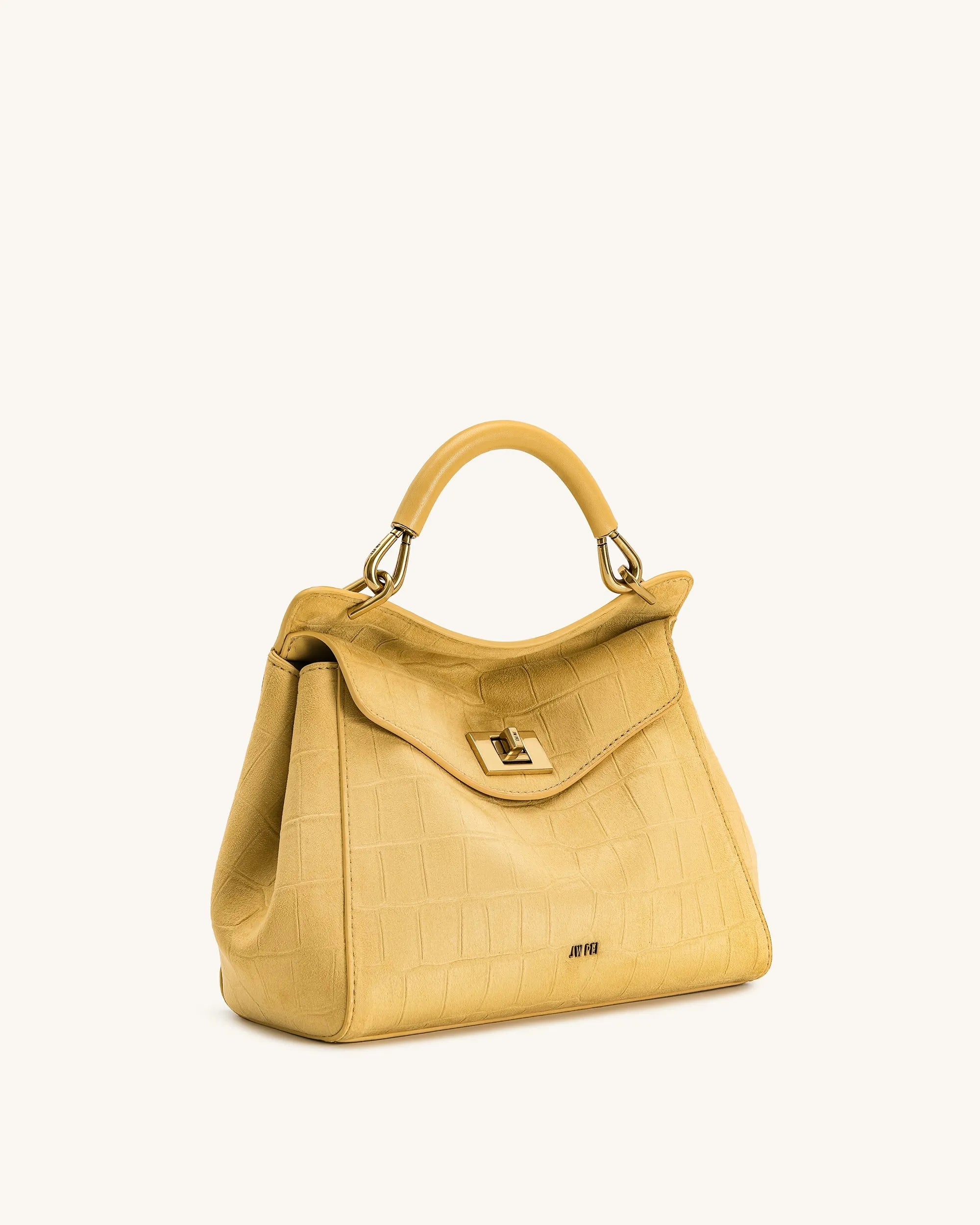 JW PEI Yellow Women Lucia Classic Croc-Embossed Faux Suede Top Handle Bag - Yellow SKU: 2T68-8_Yellow Image 02