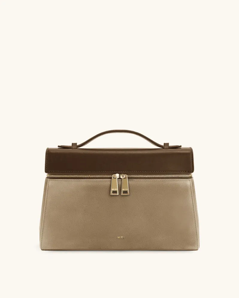 JW PEI Brown/Taupe Women Thea Large Faux Suede Top Handle Bag  SKU: 2T78X001-33_Brown/Taupe Image 01