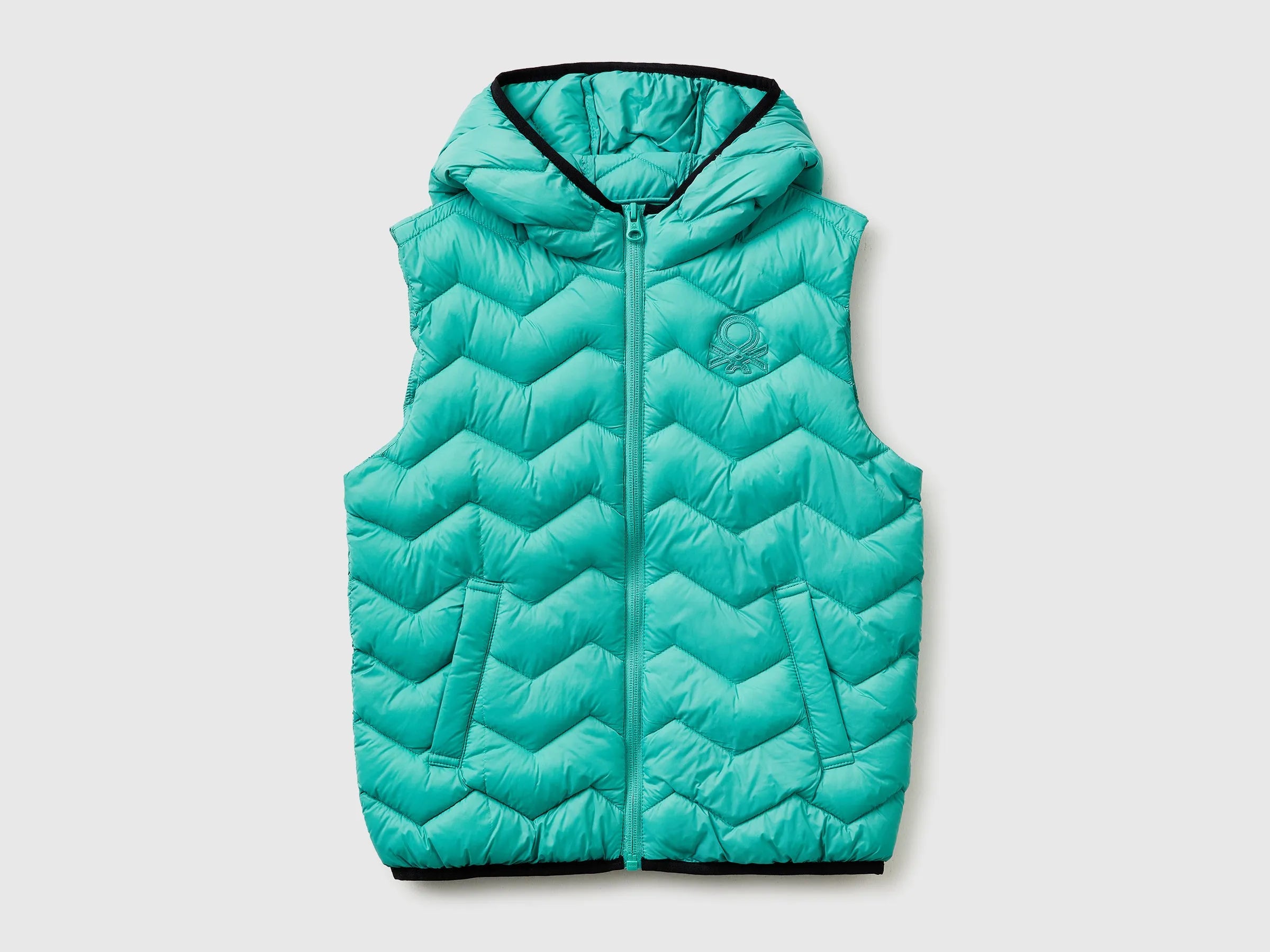 Benetton Light green Boys Padded Vest with Hood SKU: 2TWDCJ00R_08N Image 01