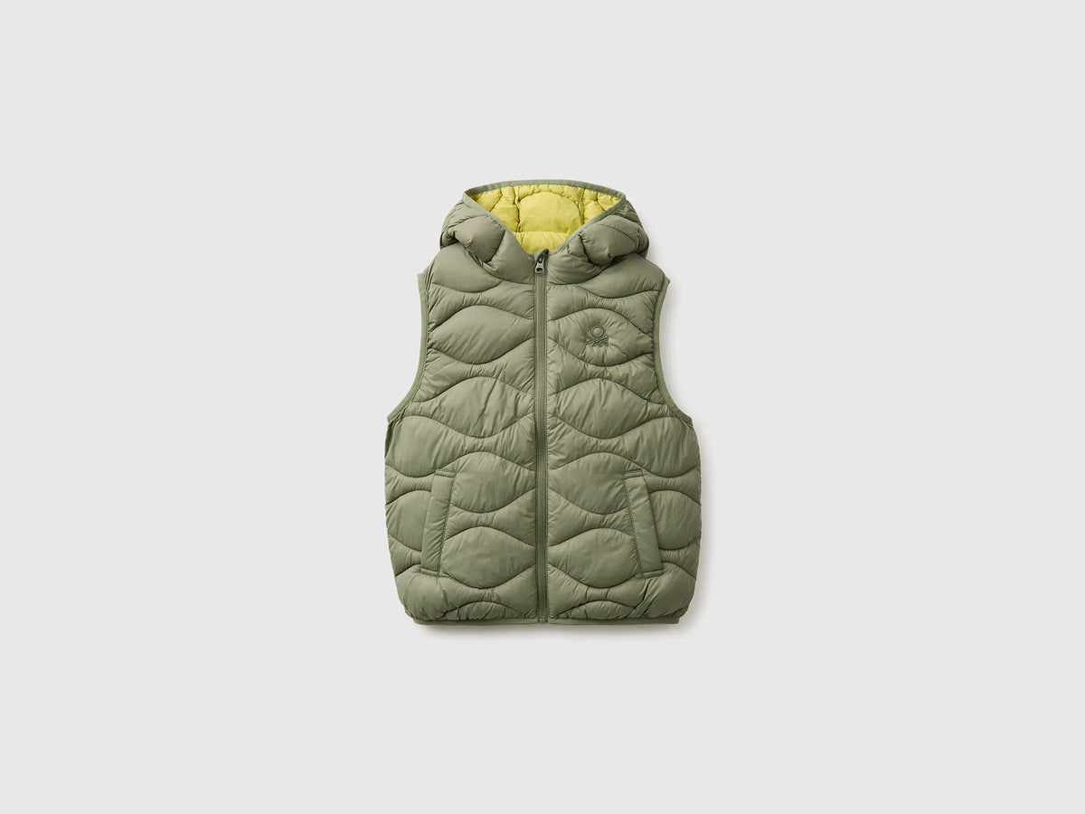 Benetton Military Green Boys Padded Sleeveless Jacket with Hood SKU: 2TWDCJ01B_07N Image 01