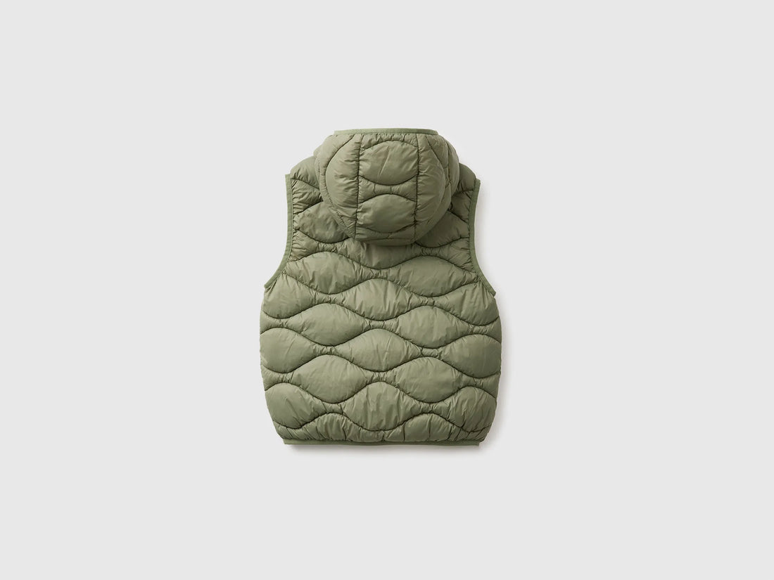 Benetton Military Green Boys Padded Sleeveless Jacket with Hood SKU: 2TWDCJ01B_07N Image 02