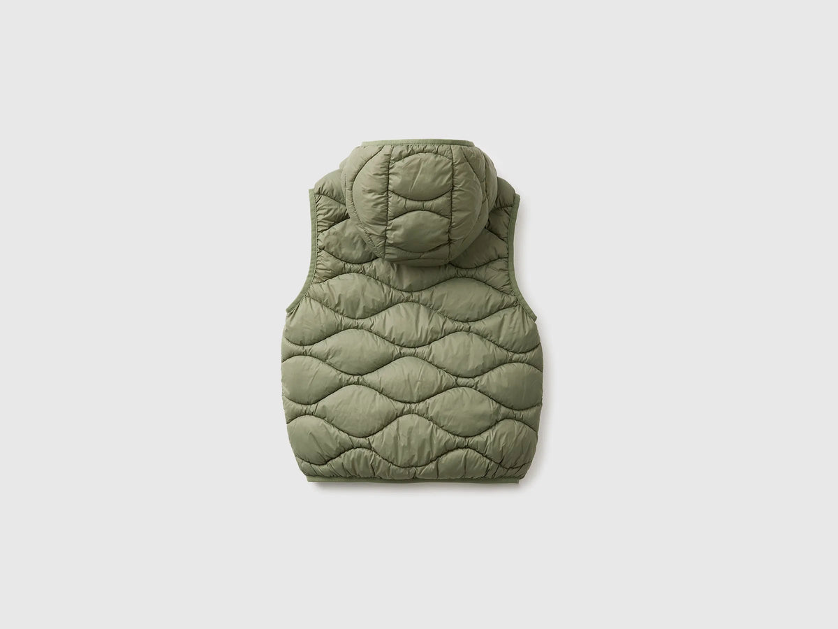 Benetton Military Green Boys Padded Sleeveless Jacket with Hood SKU: 2TWDCJ01B_07N Image 02