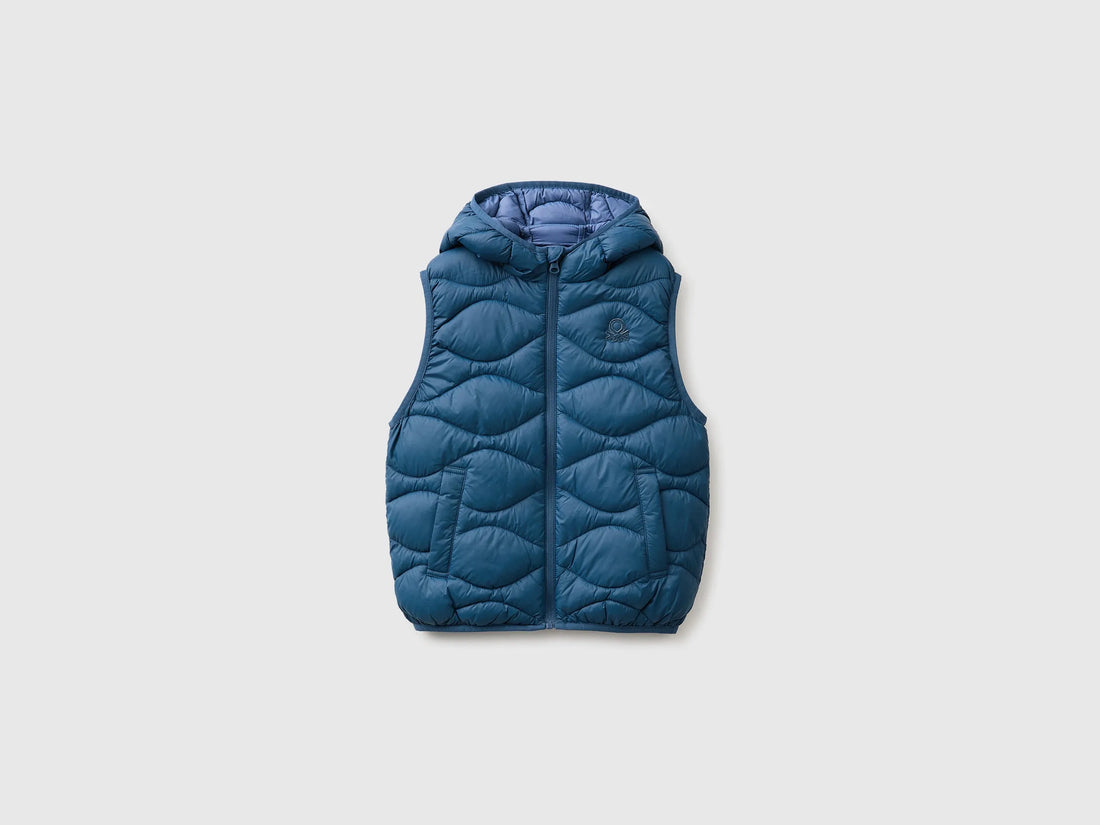 Benetton Dark Blue Boys Padded Sleeveless Jacket with Hood SKU: 2TWDCJ01B_37T Image 01