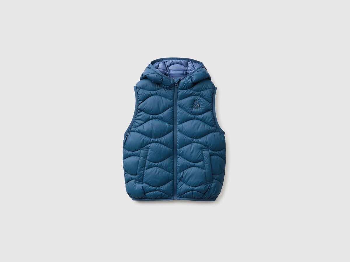 Benetton Dark Blue Boys Padded Sleeveless Jacket with Hood SKU: 2TWDCJ01B_37T Image 01