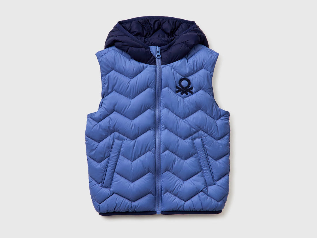 Benetton Light blue Boys Padded Vest with Hood SKU: 2TWDGJ00G_903 Image 01