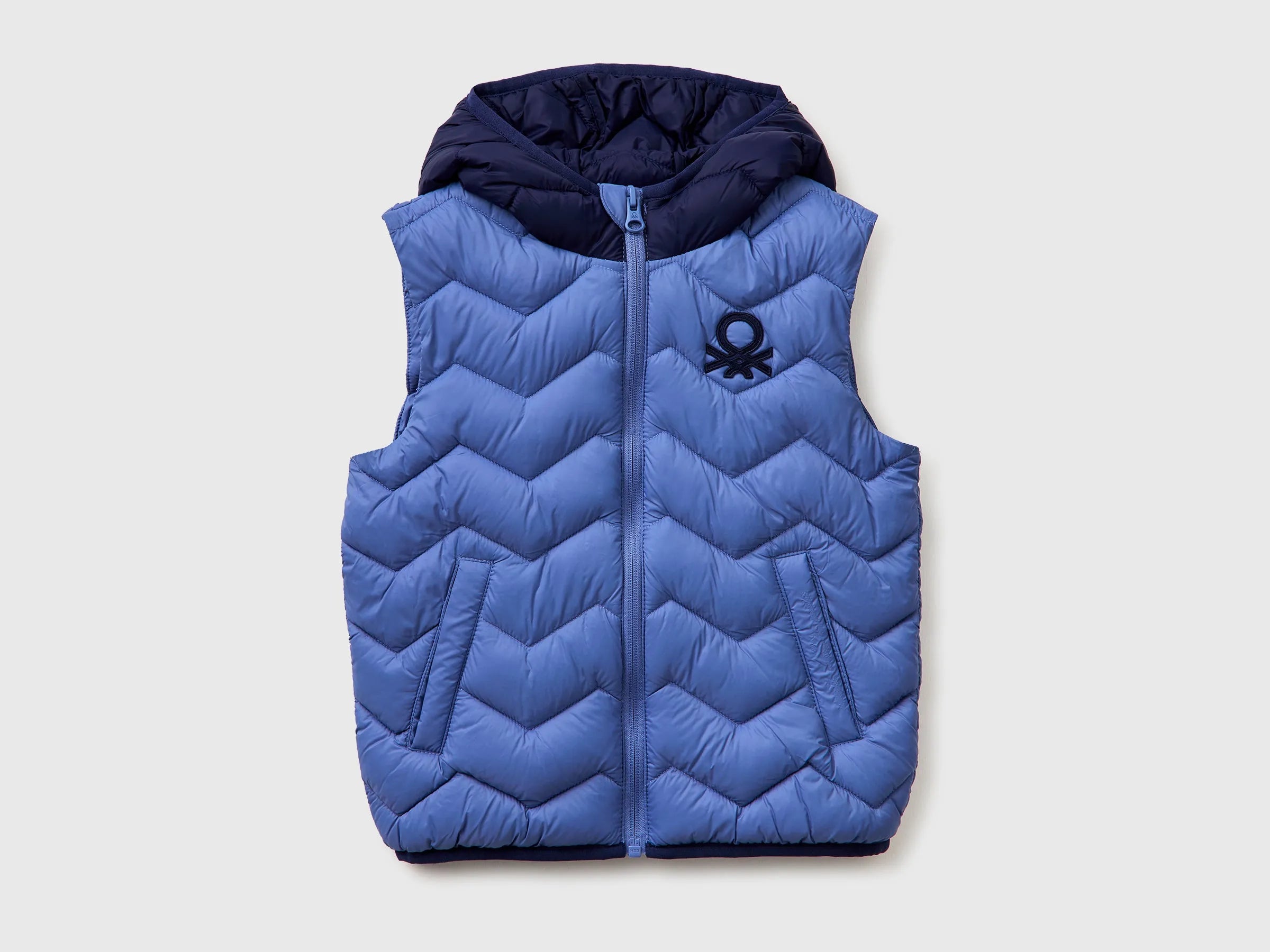 Benetton Light blue Boys Padded Vest with Hood SKU: 2TWDGJ00G_903 Image 01