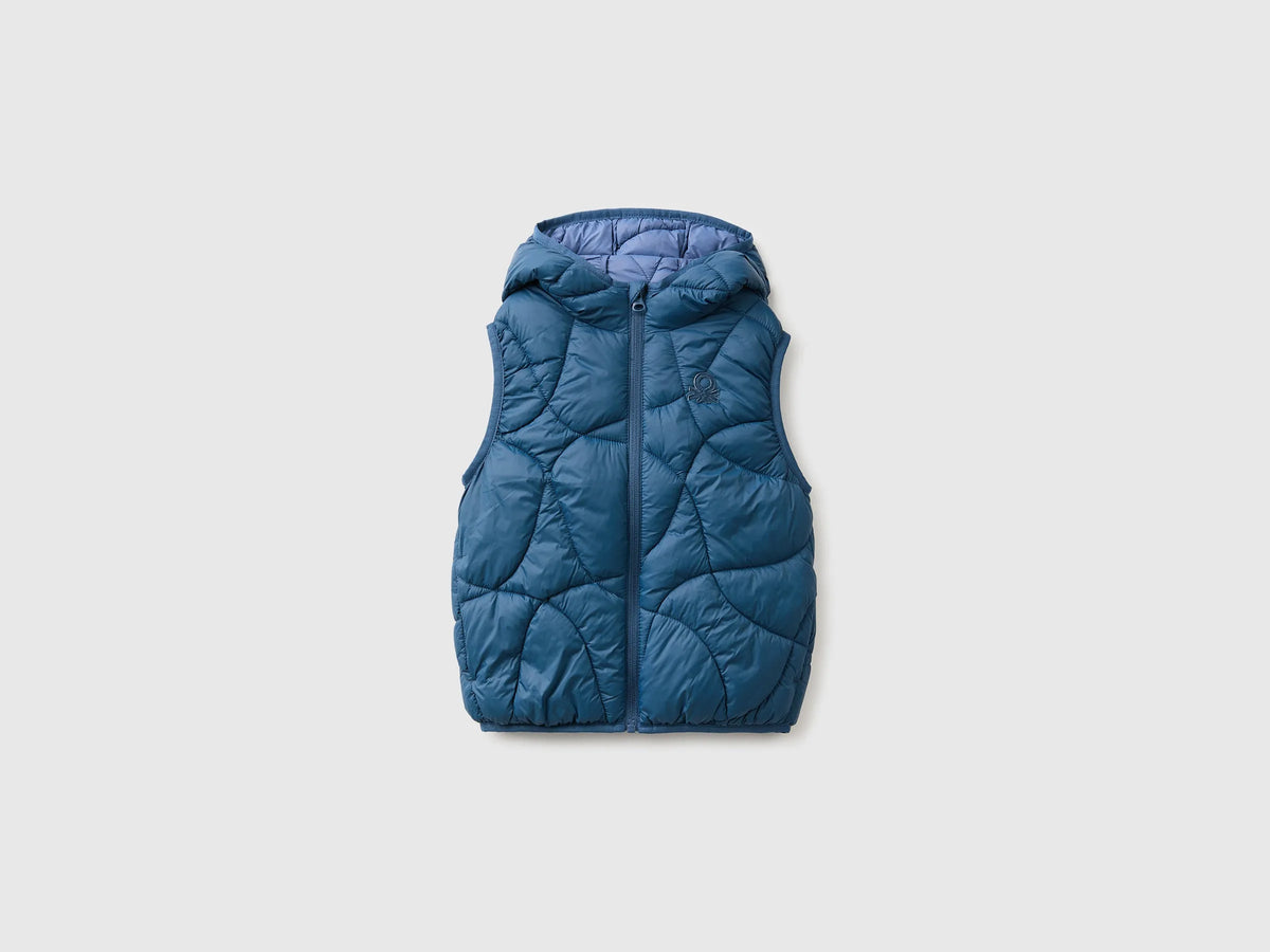 Benetton Dark Blue Boys Padded Sleeveless Jacket with Hood SKU: 2TWDGJ00U_37T Image 01