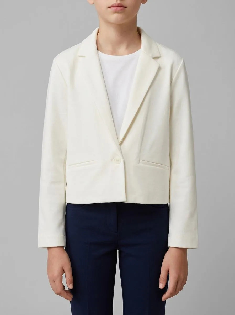Benetton Creamy White Girls Elegant Cropped Blazer SKU: 2U7FCW00O_074 Image 00