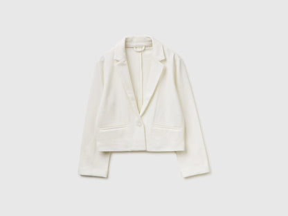 Benetton Creamy White Girls Elegant Cropped Blazer SKU: 2U7FCW00O_074 Image 01